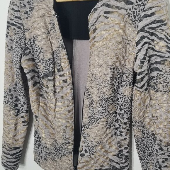 Michael Tyler Mixed  Animal Print Jacket Blazer Zipper Front Gold Shine Size XS - Picture 5 of 10